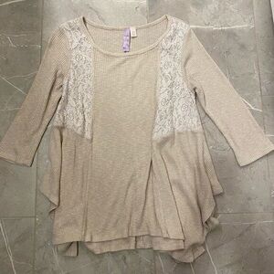 Elegant Beige Lace Accent Women's Top